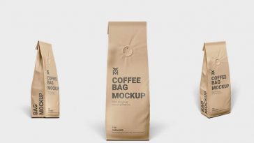 Free Kraft Paper Standing Coffee Bag Mockup PSD Set
