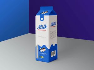 Mockup Showing a 3/4 View of a Milk Carton Box Packaging