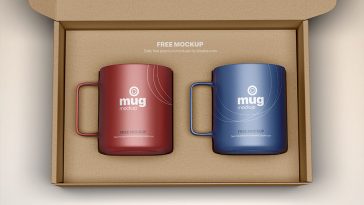 Free Mug with Box Packaging Mockup 1