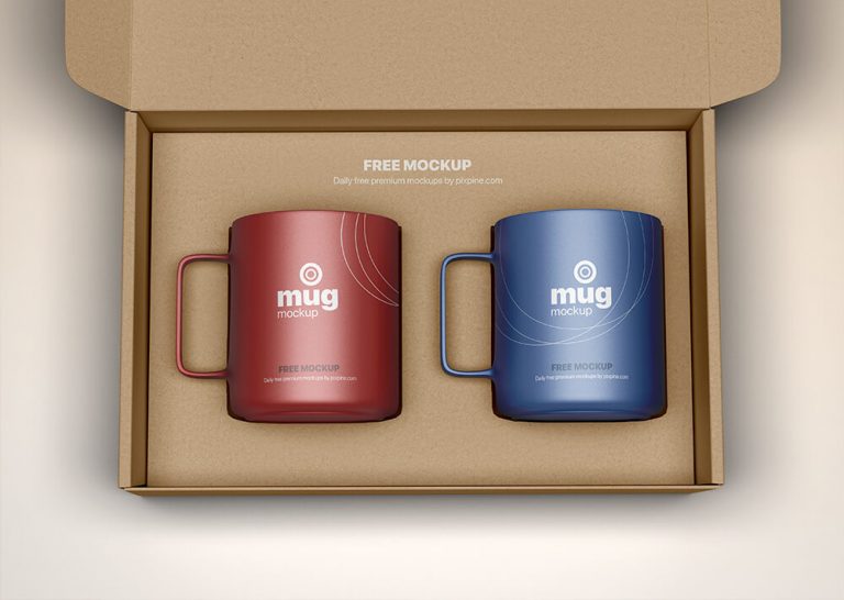 Free Mug with Box Packaging Mockup 1
