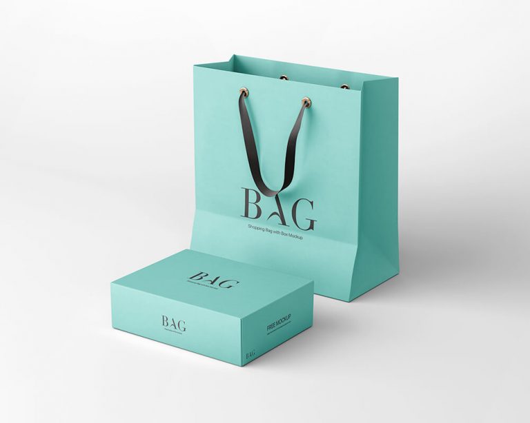 Free Shopping Bag with Box Mockup 1