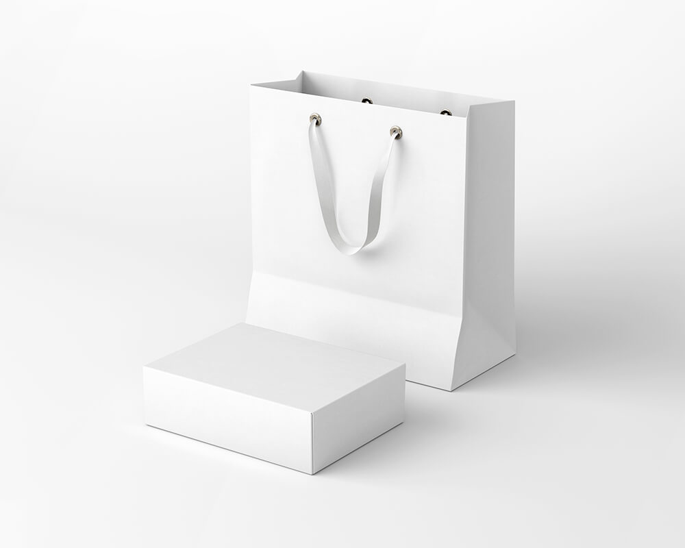 Free Shopping Bag with Box Mockup 2