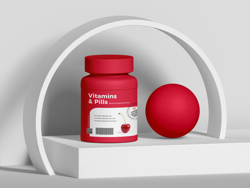 Free Vitamins And Pills Bottle Packaging Mockup 1