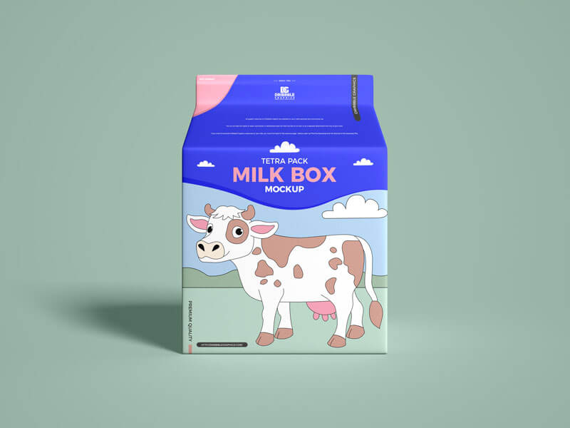 Front View of a Tetra Pack Milk Box Mockup 1