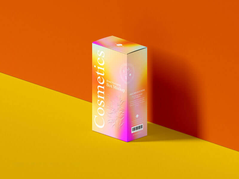 View Stand up Packaging Box Against Wall Mockup with Shadow 1