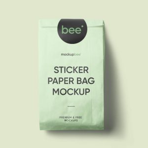 front view of a sticker paper bag mockup