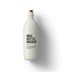 front view of simple milk bottle mockup with soft shadow