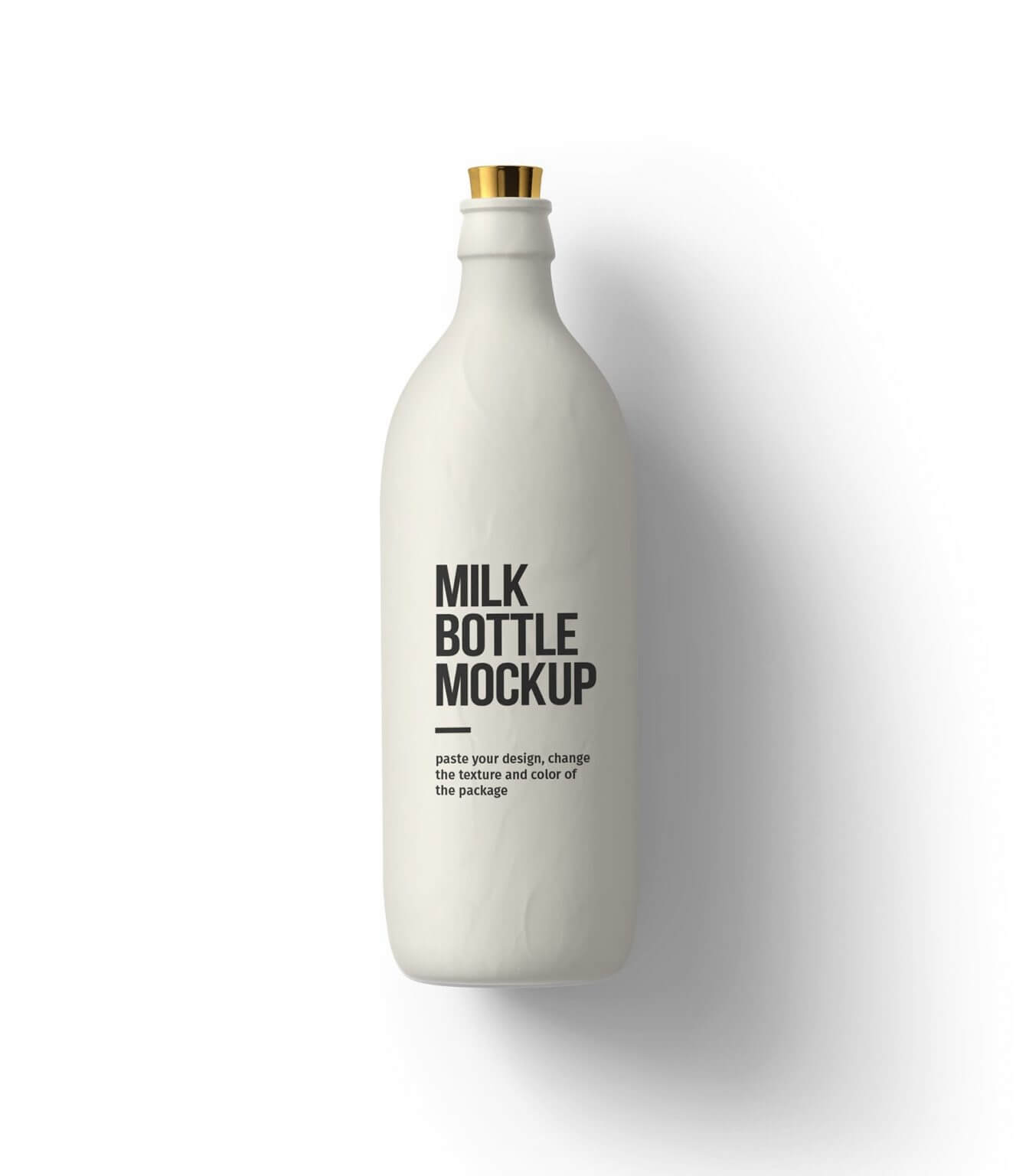 front view of simple milk bottle mockup with soft shadow