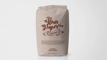 mockup of a stuffed sealed paper bag standing in a front view 1