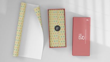 top view of a gift box and wrapping sheet mockup 1