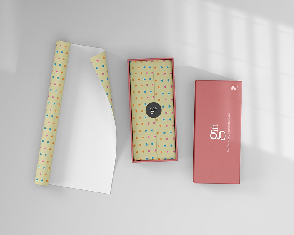 top view of a gift box and wrapping sheet mockup 1