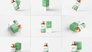 10 Free Amber Medicine Bottle With Box Mockup PSD Files 1