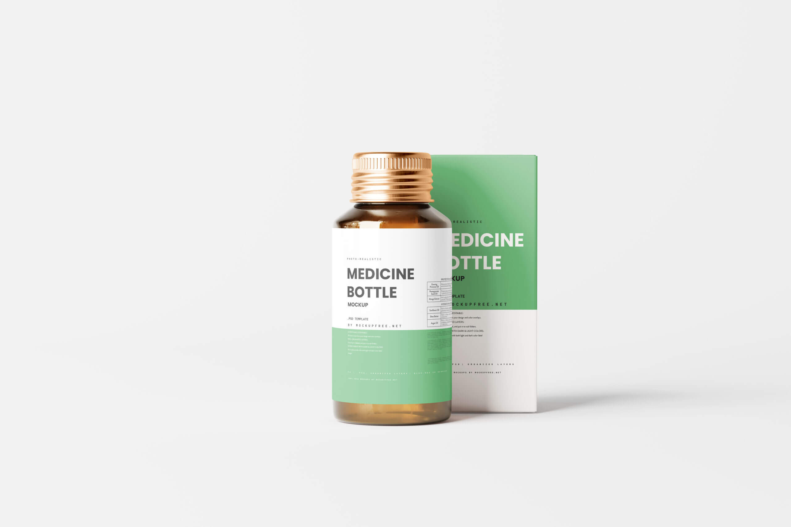 10 Free Amber Medicine Bottle With Box Mockup PSD Files