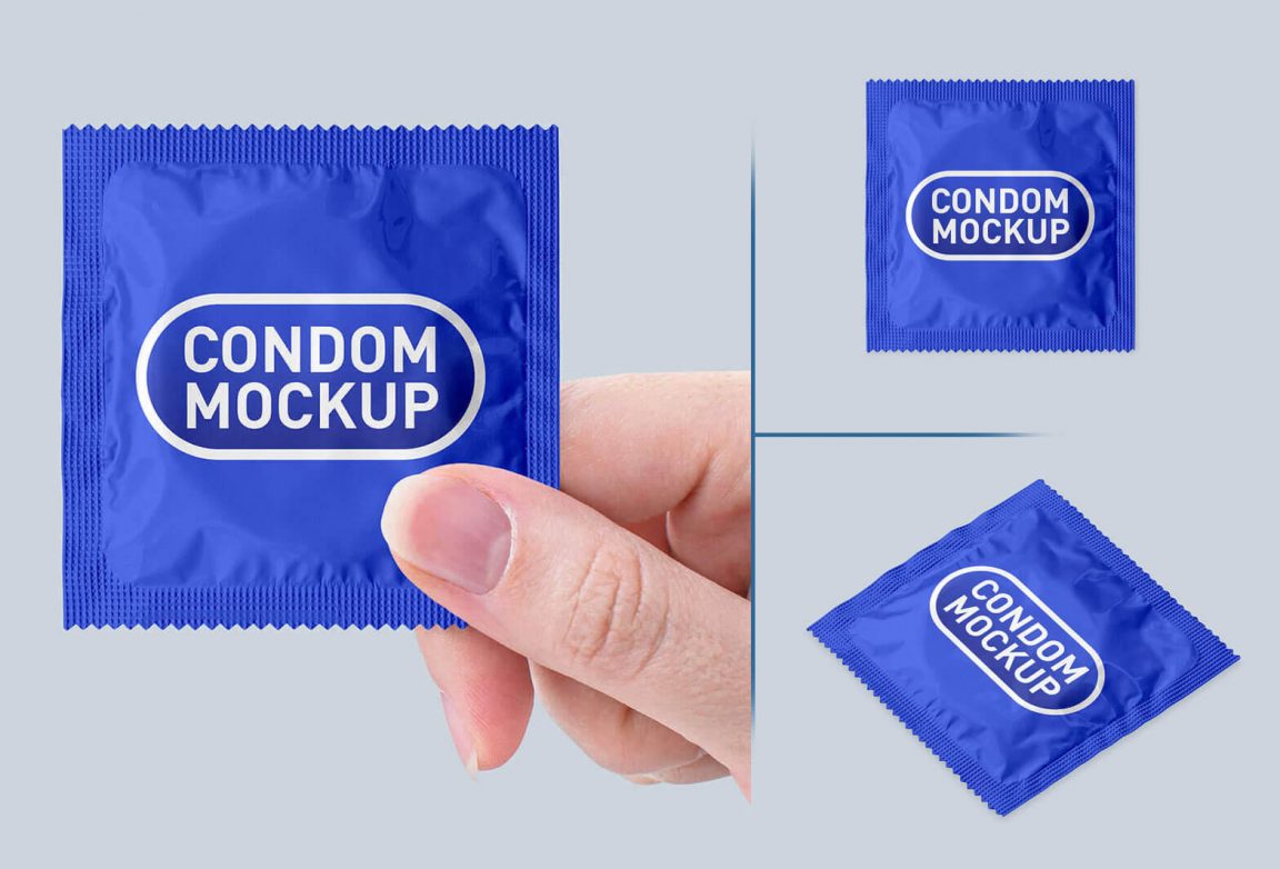 Free Square Condom Sachet Packaging Mockups set - PacageMockup