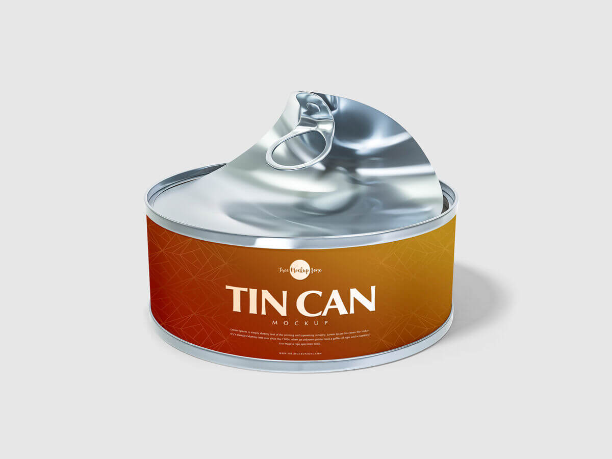 easy open tin can placed at the 3 4 angle view mockup 3