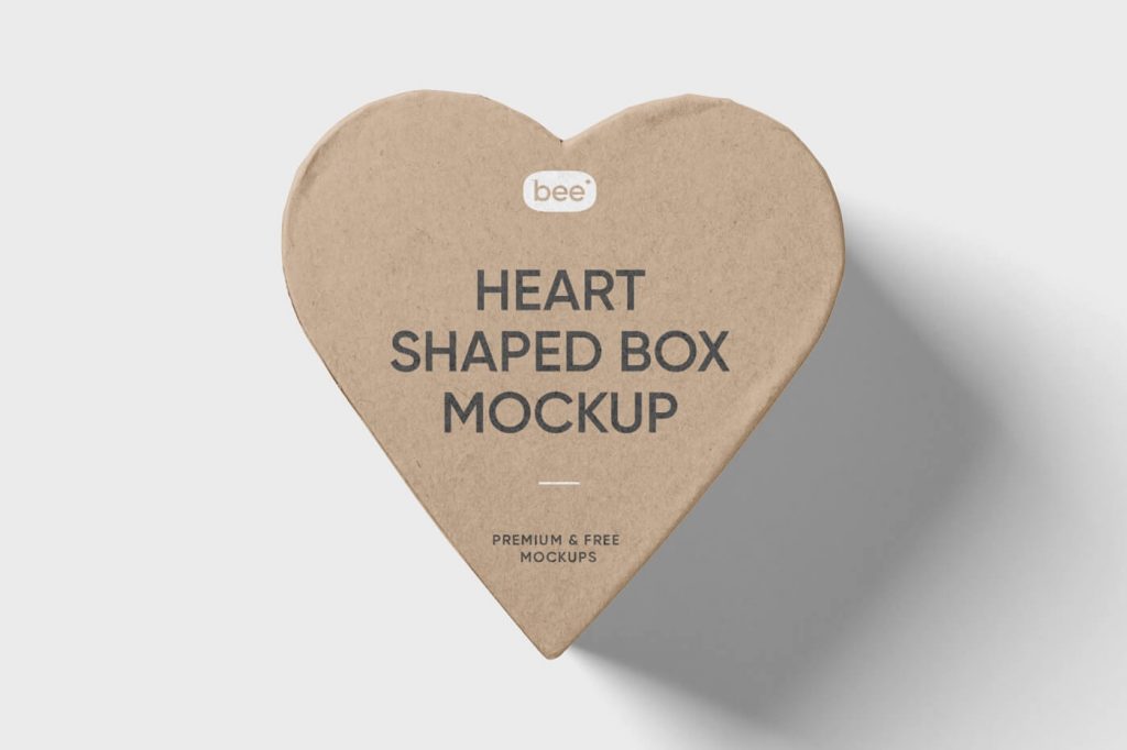 top view of a heart shaped gift box mockup 1