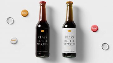 2 glass bottles mockup with caps in front sight 1