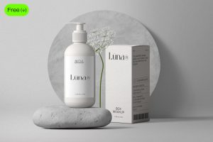 Free Pump Bottle And Paper Box Mockups