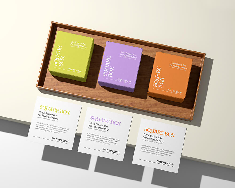 Free Three Square Box Packaging Mockup 1