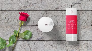 a pair of candles with a red rose mockup 1
