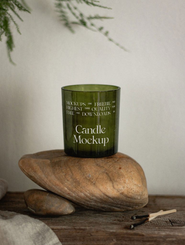 front view mockup of candle on stone 1