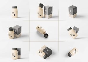 12 Free Pill Capsule Bottle Packaging Box Mockup PSD Files 1