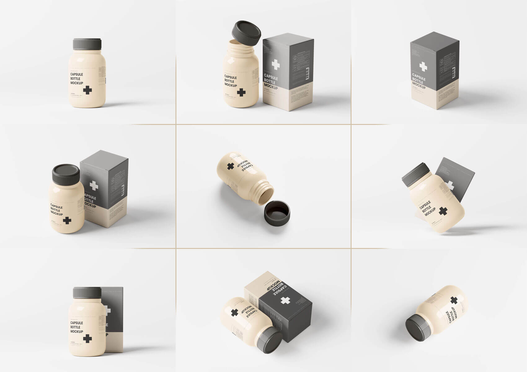 12 Free Pill Capsule Bottle Packaging Box Mockup PSD Files 1