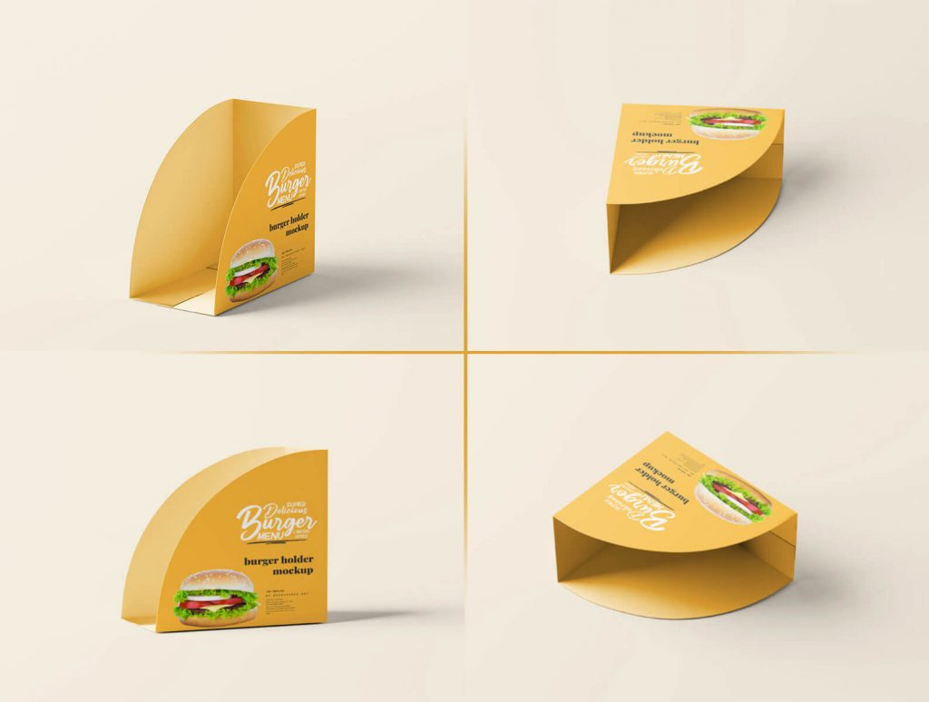 5 Free Paper Burger Holder Packaging Mockup PSD