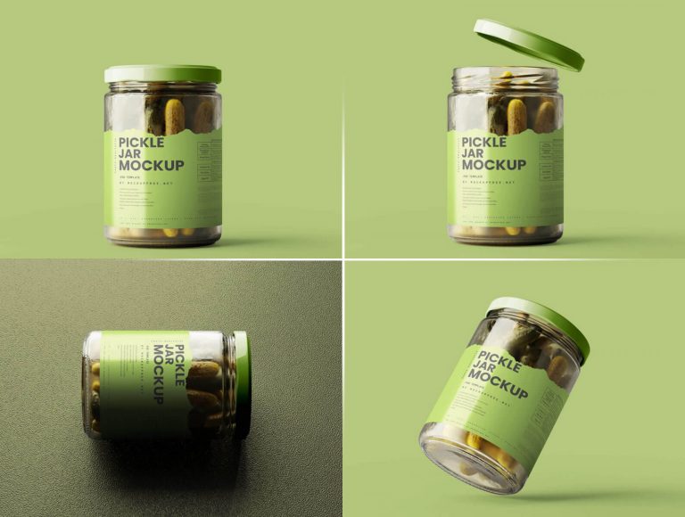 5 Free Pickled Cucumber Jar Mockup PSD Files
