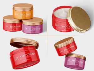 6 Free Glossy Cosmetic Jar With Metallic Lid Mockup PSD Files