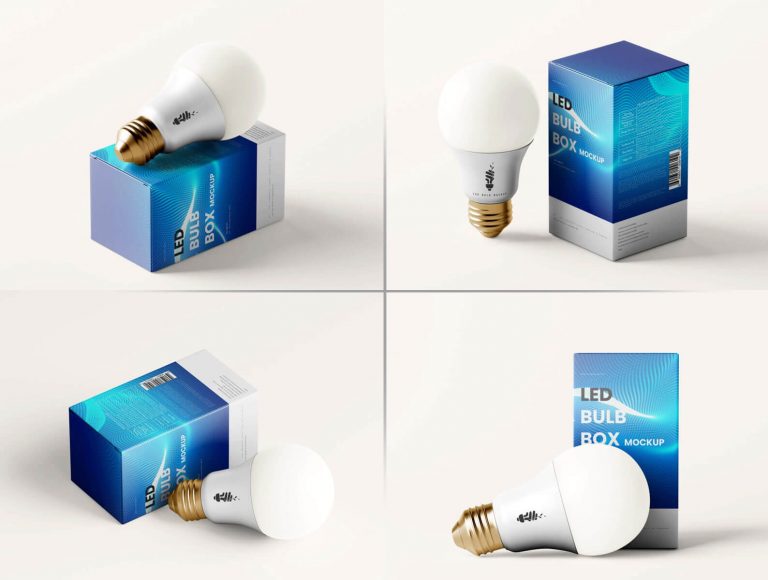 8 Free LED Light Bulb Box Mockup PSD Files