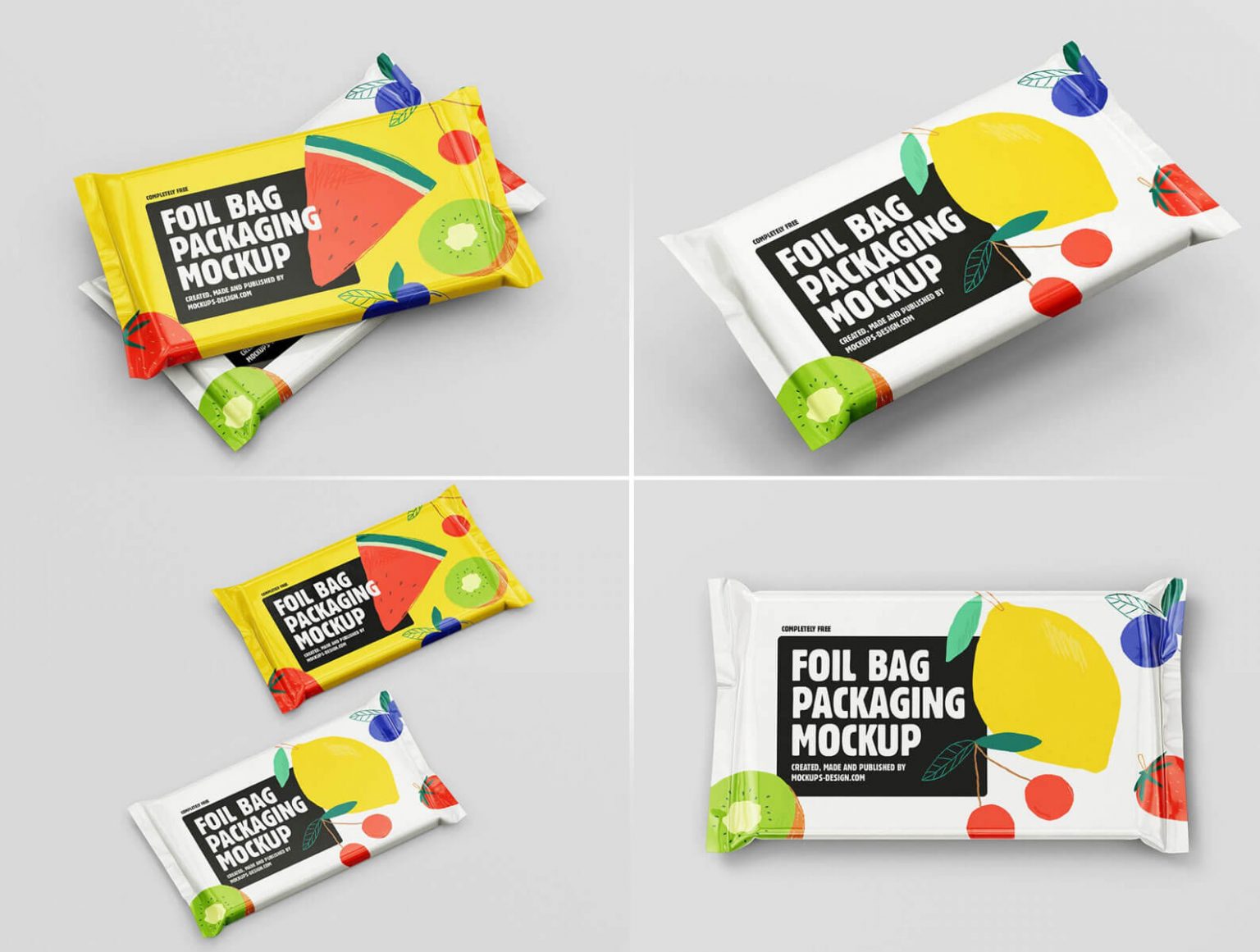 Free Snack Bar Packaging Packet Mockups set Free Package Mockups