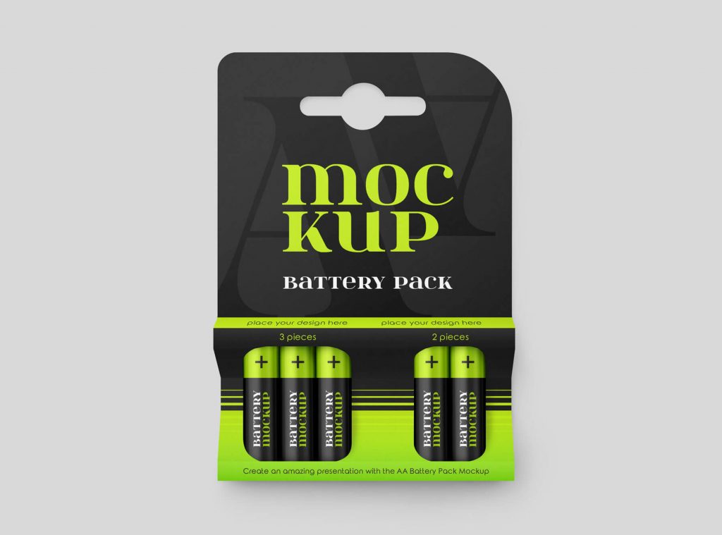 Free AA Battery Hanging Pack Mockup PSD