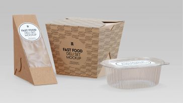 Free Sandwich Noodle Deli Box Mockup PSD Set1