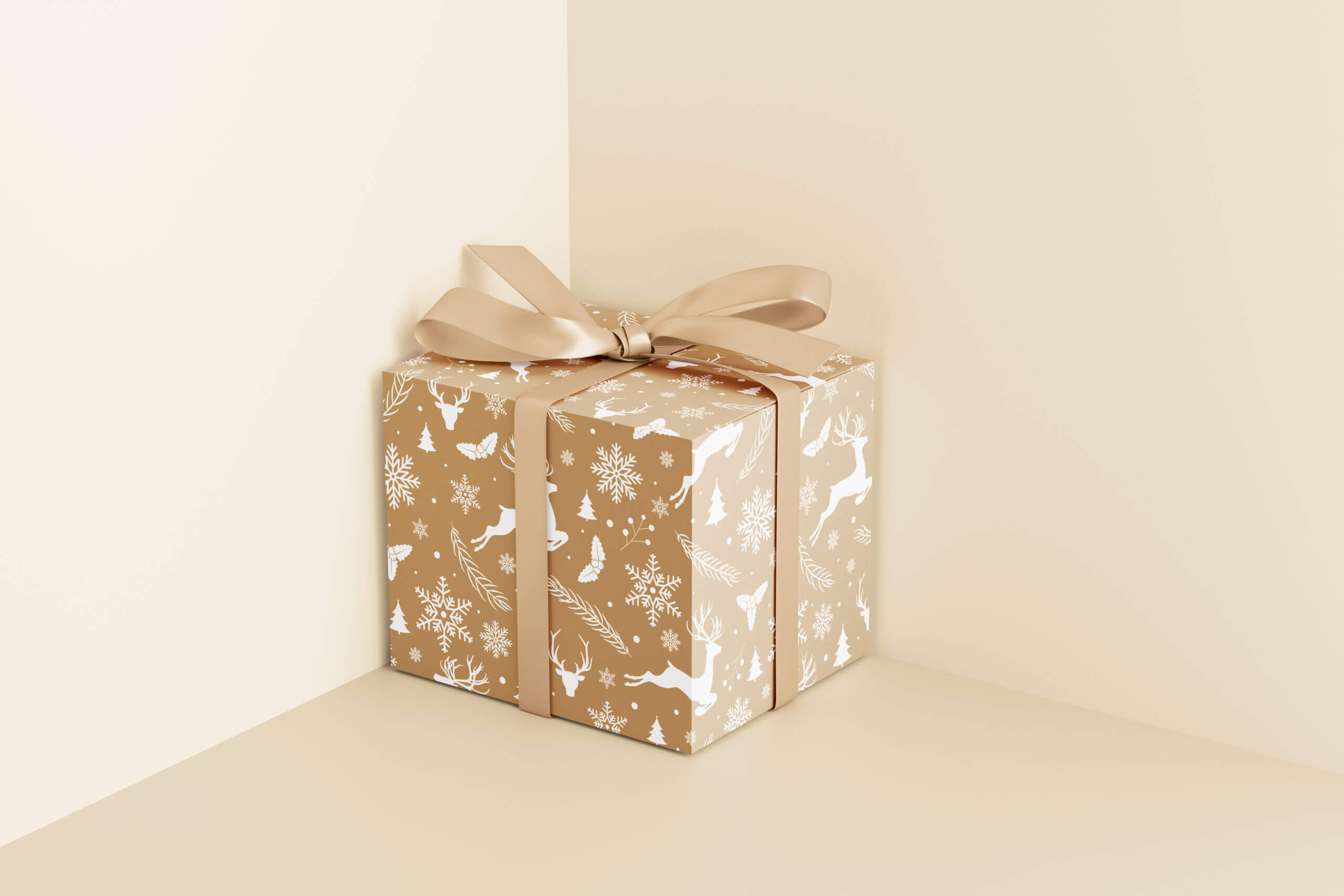 5 Free Wrapped With Ribbon Square Gift Box Mockup PSD Files2
