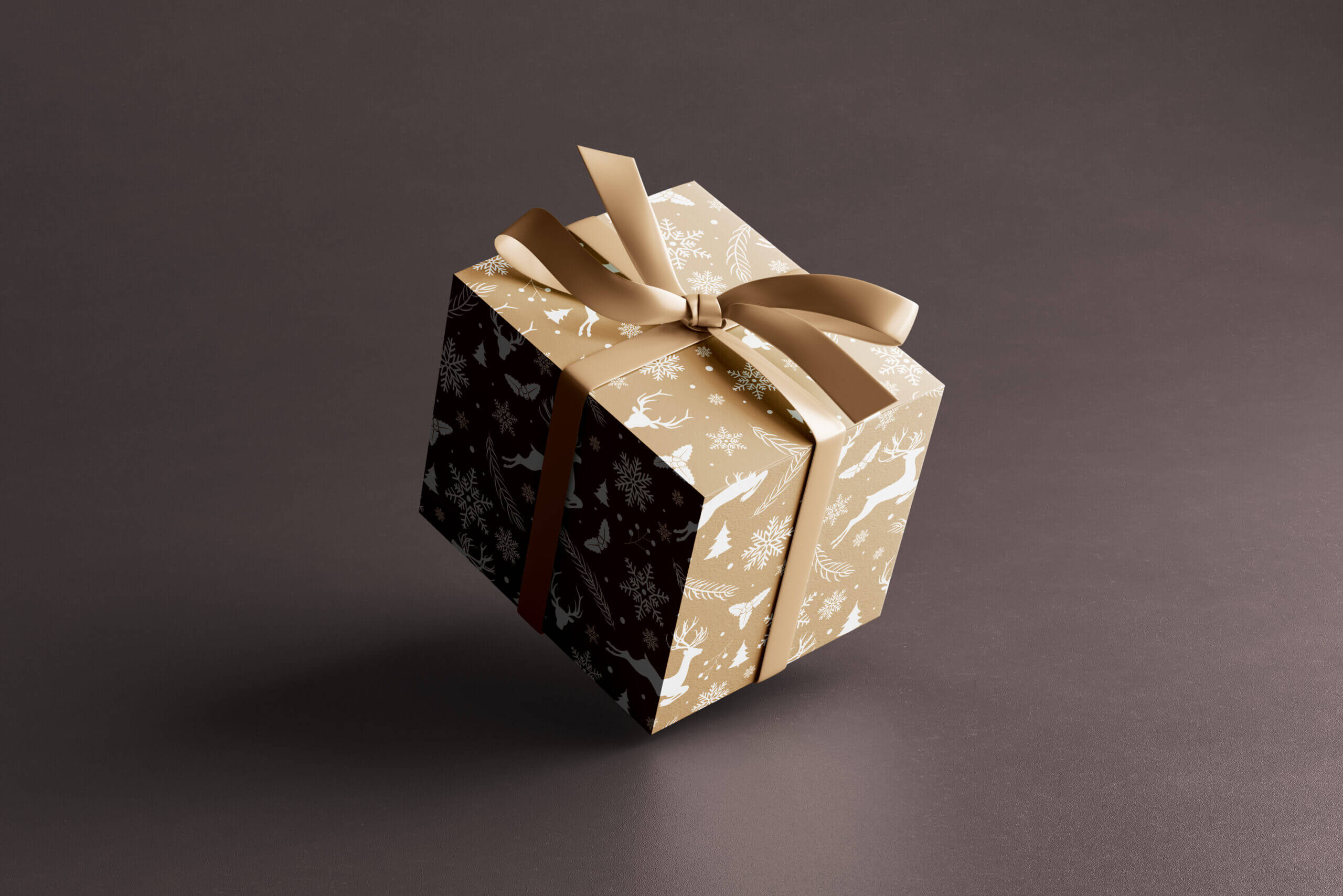 5 Free Wrapped With Ribbon Square Gift Box Mockup PSD Files4