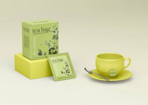Free Tea Bag Sachet with Packaging Box Mockup