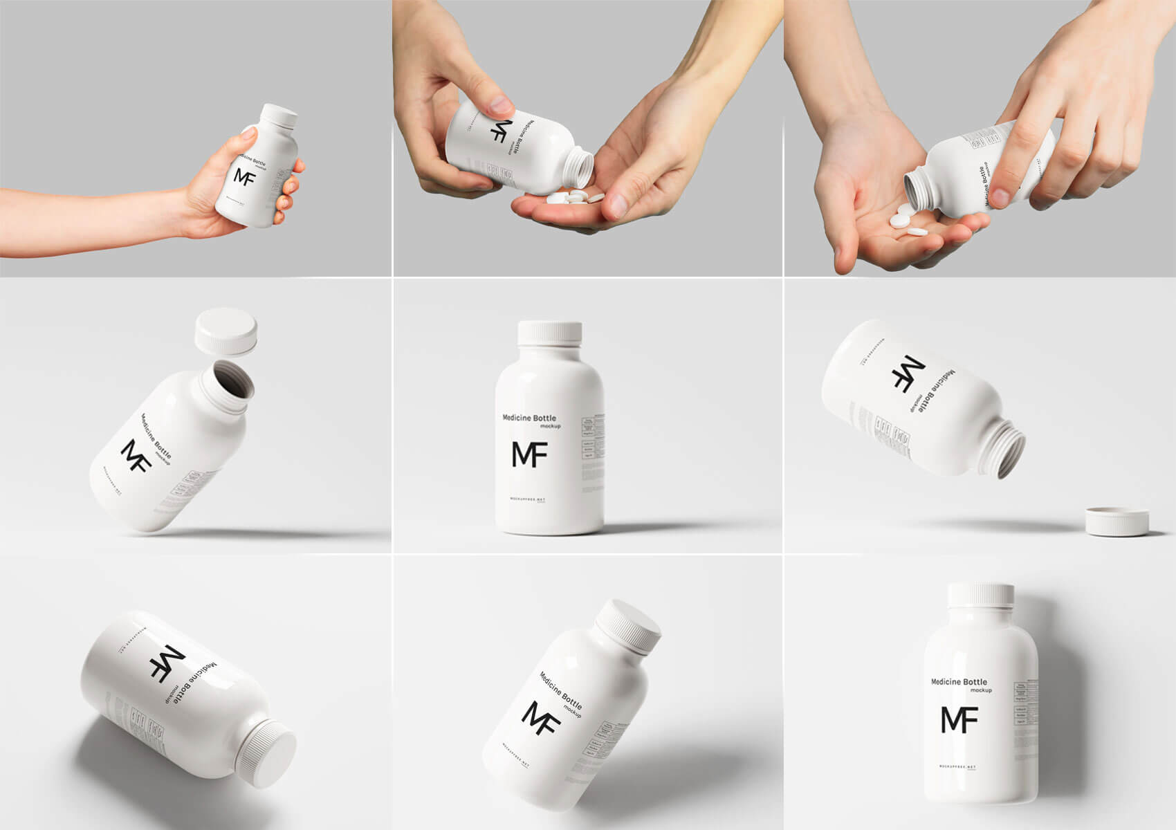 11 Free Plastic Supplements Pills Medicine Bottle Mockup PSD Files