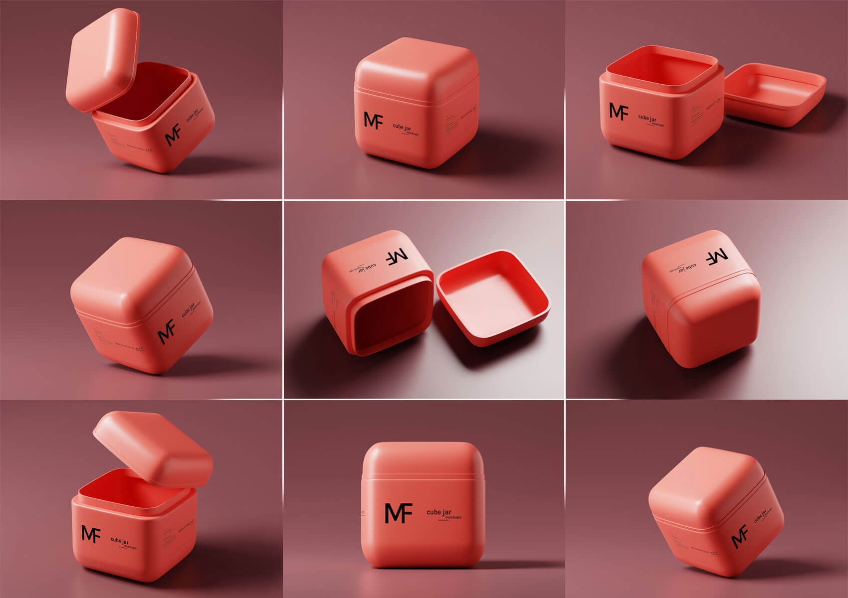 8 Free Cube Cosmetic Jar Mockup PSD Files