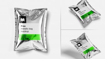 Free Metallic Foil Product Packaging Pouch Mockup PSD Set