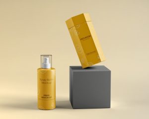 Free Spray Bottle with Hexagon Box Mockup 1