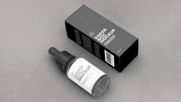 Free Dropper Bottle and Packaging Box Mockup PSD