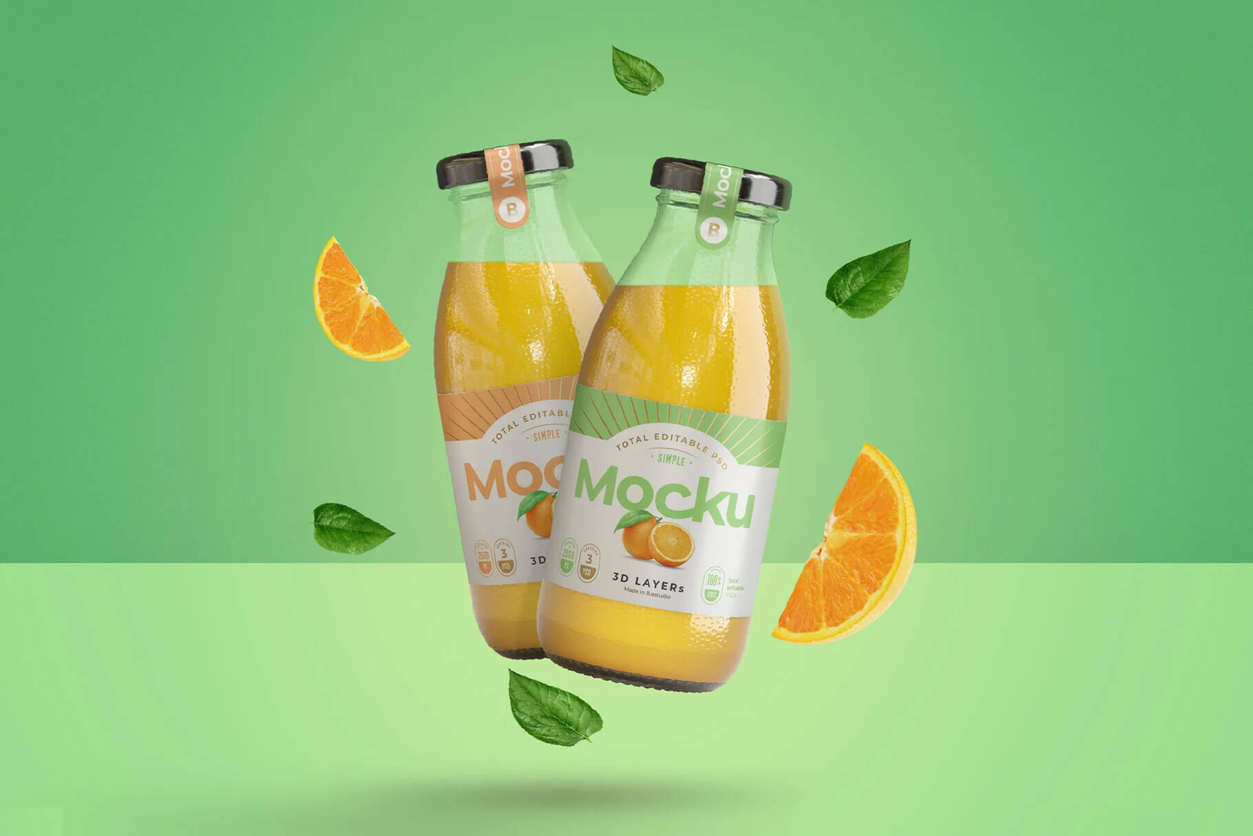 3 Free Premium Orange Juice Bottle Mockup PSD Files3