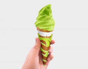 Free Handholding Ice Cream Cone Mockup PSD
