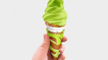 Free Handholding Ice Cream Cone Mockup PSD