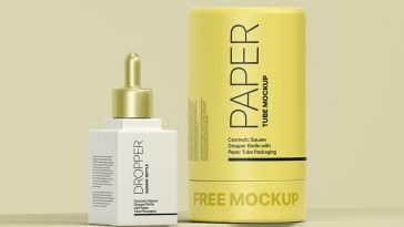 Free Square Cosmetic Dropper with Paper Tube Packaging Mockup 1