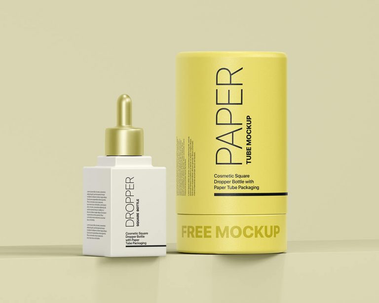 Free Square Cosmetic Dropper with Paper Tube Packaging Mockup 1