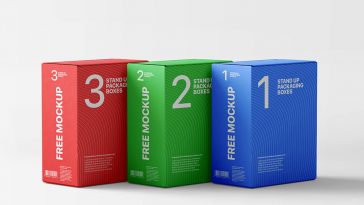 Free Three Stand Up Packaging Boxes Mockup 1