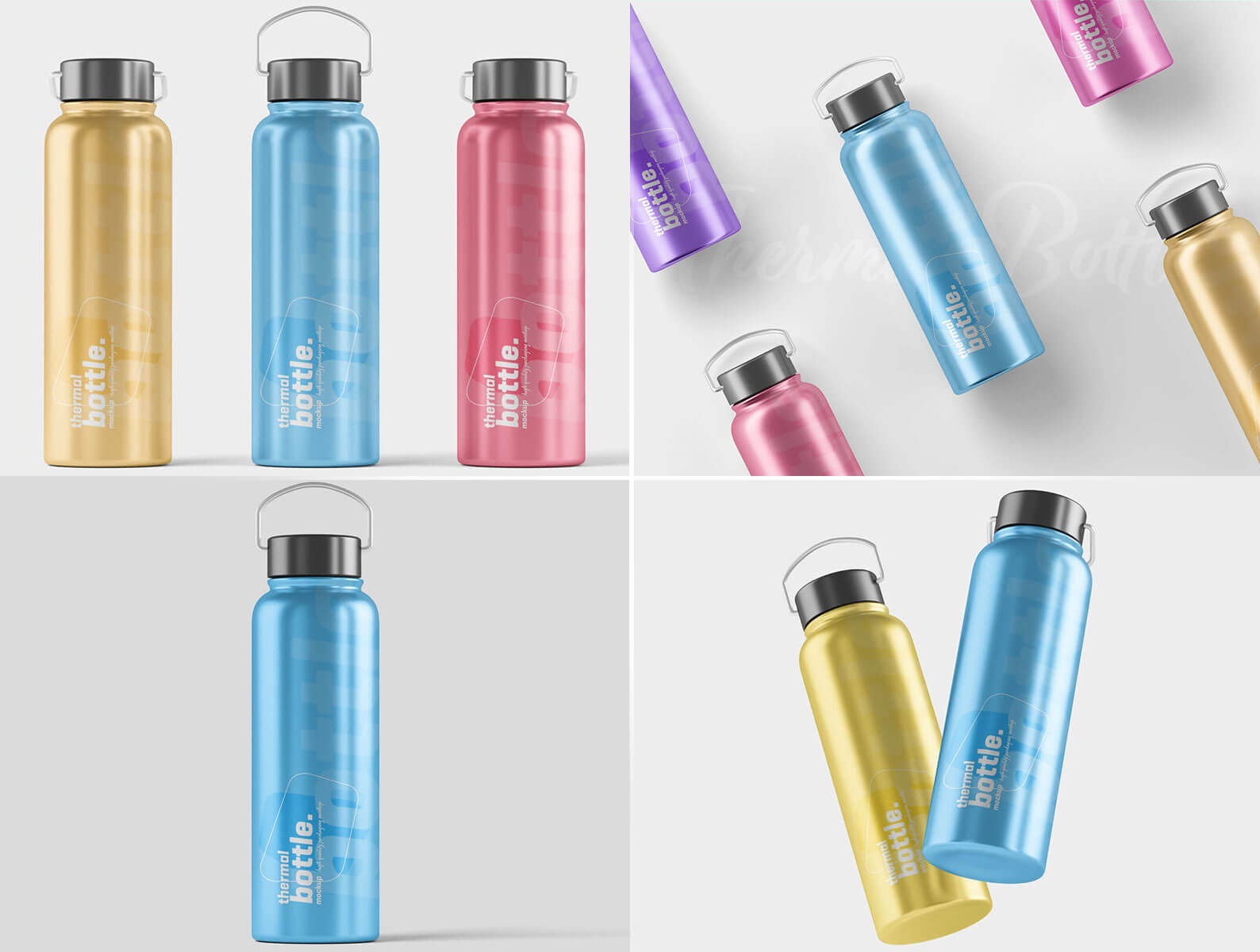 4 Free Stainless Steel Thermal Bottle Mockup PSD Files