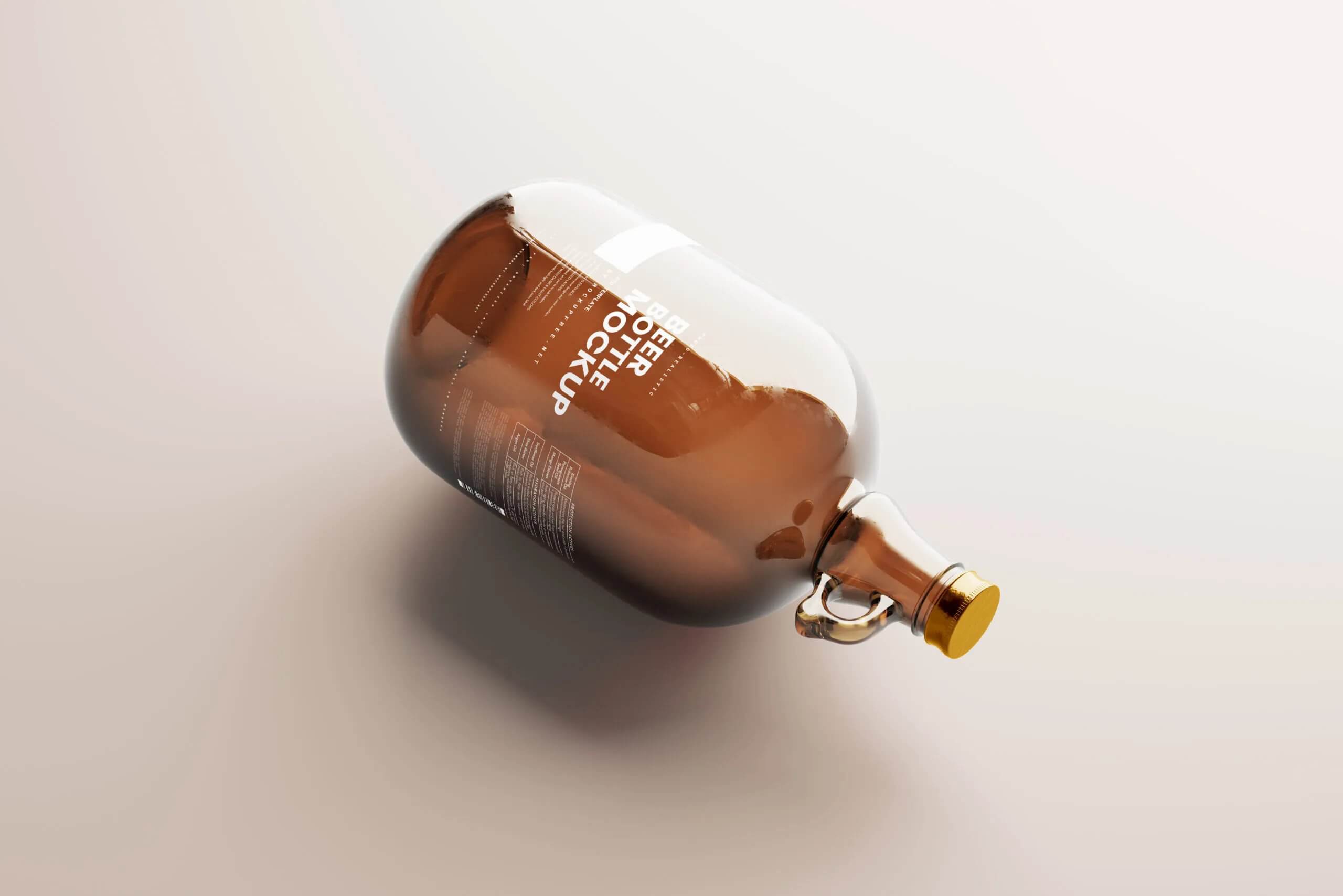 5 Shots of Amber Glass Beer Bottle Mockup with Handle 1
